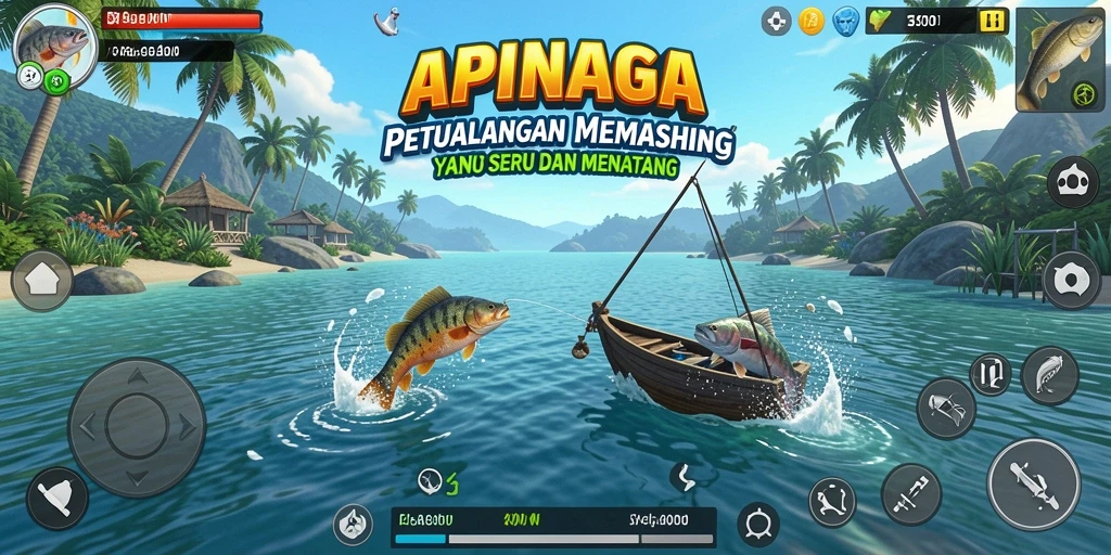 Screenshot gameplay APINAGA menampilkan aksi memancing yang mengasyikkan.
