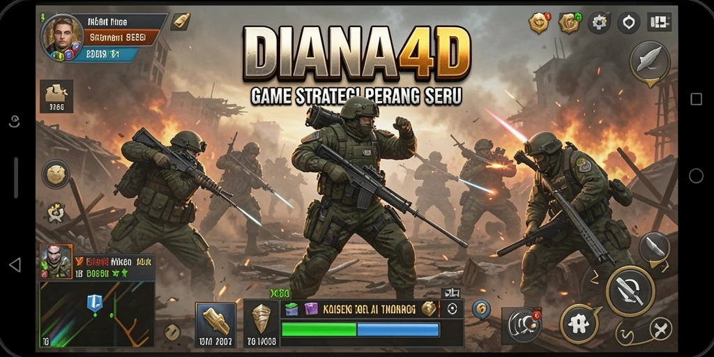 Tangkapan layar DIANA4D menunjukkan aksi pertempuran intens dan strategi SLG.