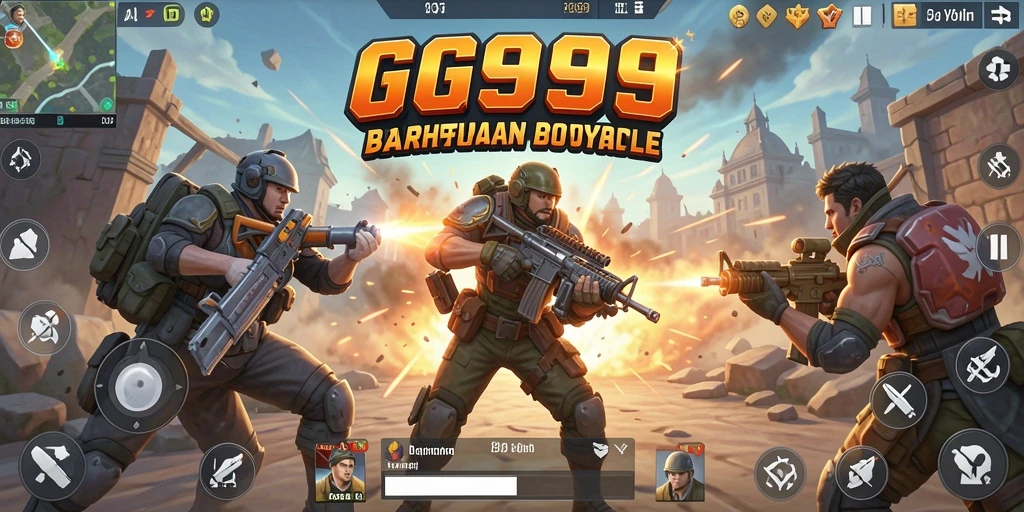 Tampilan pertarungan seru dalam gameplay GG999, aksi mendebarkan Battle Royale.