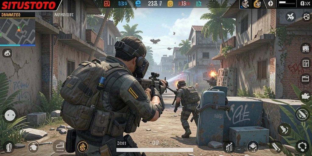 Tampilan gameplay intens dari SITUSTOTO dalam aksi tembak-menembak.